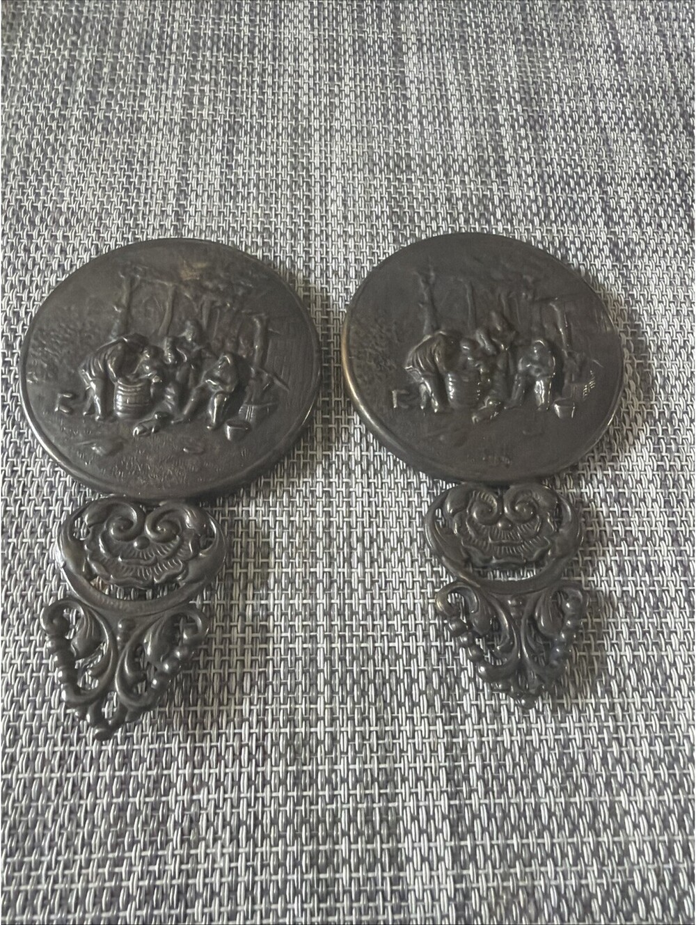 2 Vintage Hans Jensen Pocket Mirror Repousse Denmark Antiqued Silver Tone